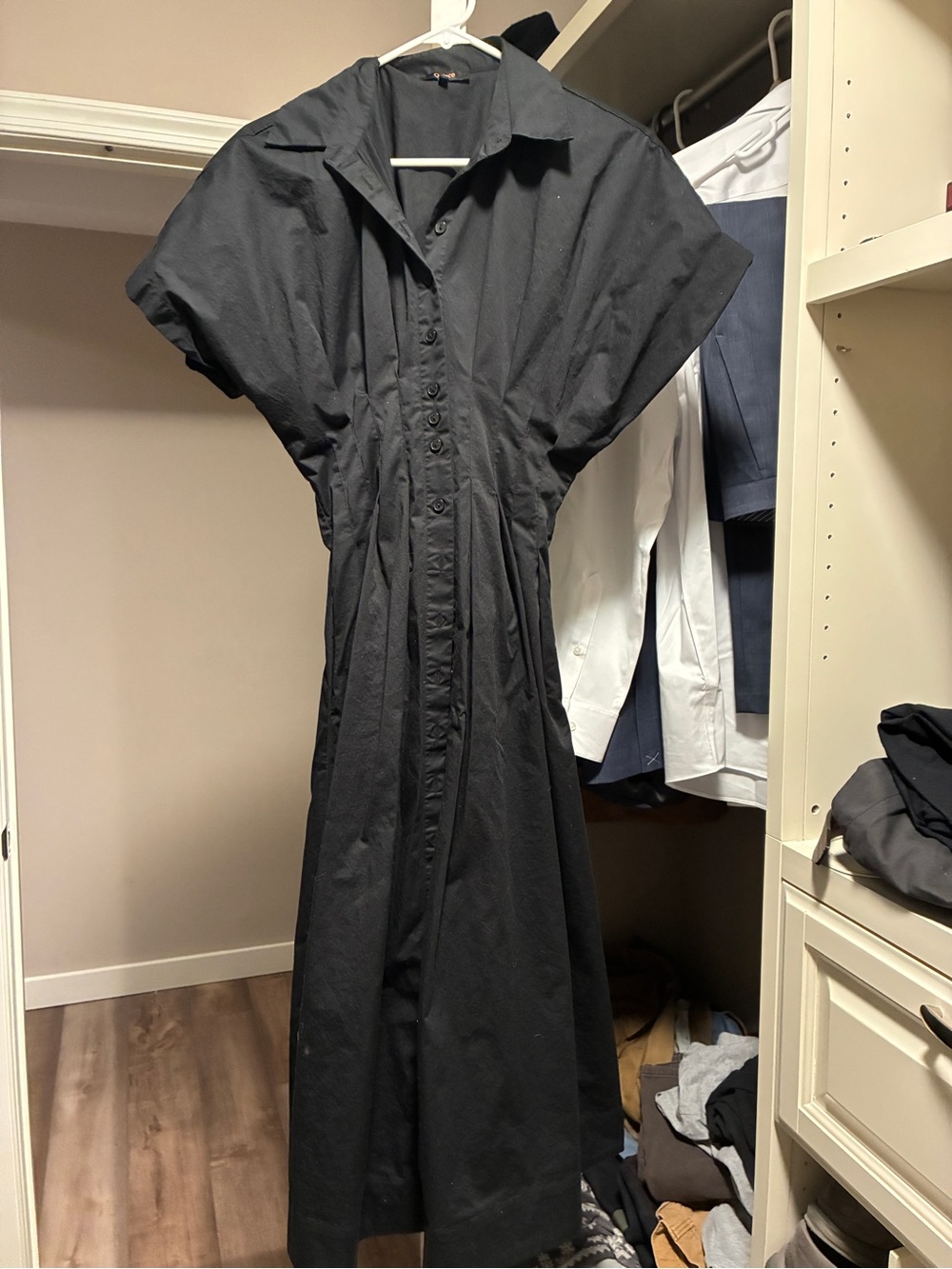 Quince Stretch Cotton Poplin Pleated Midi Dress Shirt XS